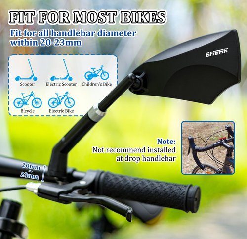 EMERK Anti-Glare Handlebar Bike Mirror: Bike Rear View Mirror With Retractable & 360°Adjustable Lens, HD Blast-Resistant Bicycle Mirror For 20-23mm Handlebar (Left)