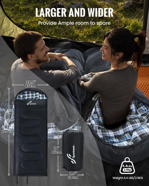 Sportneer Sleeping Bags for Adults, 0 Degree Sleeping Bag XL Flannel Winter Cold Weather Sleeping Bag with Detachable Hood Compression Sack for Camping, Backpacking, Hiking