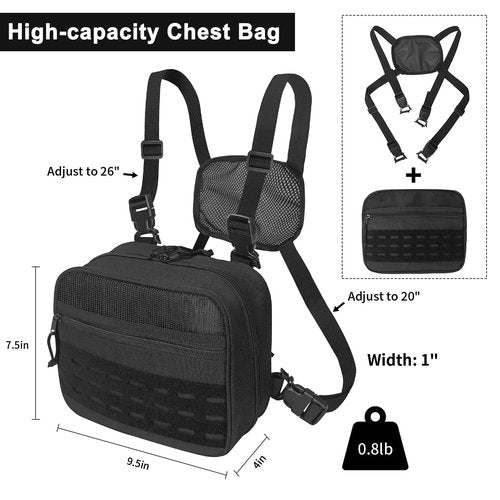 SMONT Tactical Chest Bag Pack, Molle Micro Chest Rig Pouch for Hunting Fly Fishing Running Black