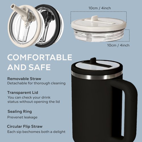 2 Pcs Stanley Lid Replacement 40 Oz,Flip Straw Reusable Stanley Cup Lids Spill Proof 40oz, H2.0 Quencher Protour Tumbler, Spill Proof Cover, Spill-Proof Design, Quencher Cup Accessories