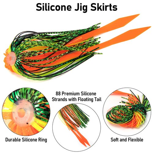Dr.Fish 15 Pack Replacement Jig Skirts with Tail 88-Strands Silicone Quick Change Fishing Umbrella Skirts for Spinnerbaits Bass Jig Lure Making Supplies Glow