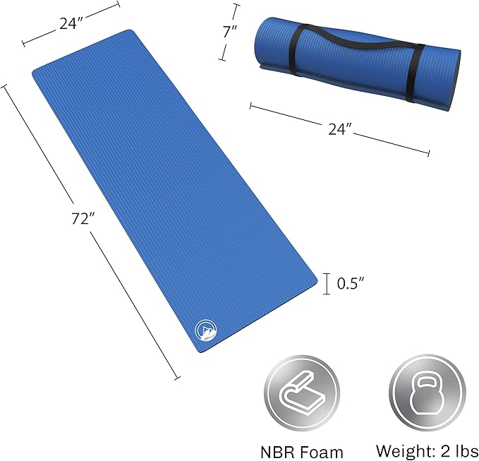 Foam Sleeping Pad - Lightweight 0.5-Inch Mat for Camping, Cots, Tents, Backpacking, and Yoga - Non-Slip and Waterproof with Handle by Wakeman