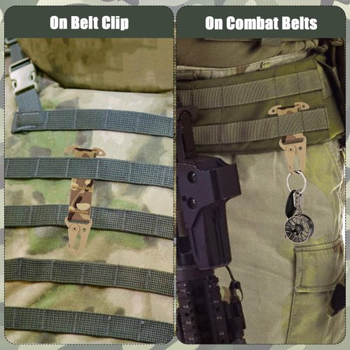 T-Mount Belt Clip, Band Width 1 inch/2.5cm Webbing Belt Clip Clash Hook Hanging Carabiner with Metal Hook Battle Belt Accessories for Backpack Vest Belt Gloves Keychains(Camouflage)