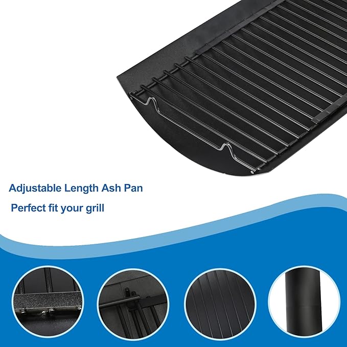Uniflasy 15.75" - 27.56" Adjustable Ash Pan Replacement for Chargriller 5050 1224 5072 5650 2121 E1224 3001 5252 2123 1324, Fit Oklahoma Joe's, Royal Gourmet, Charbroil Replacement Part Grill Grate