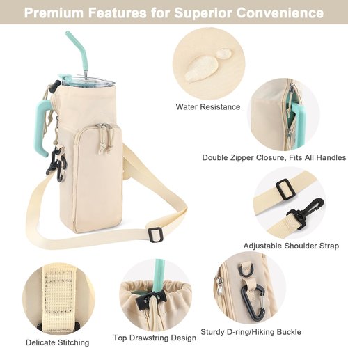 CONTAIL 2 in 1 Magnetic Water Bottle Carrier Bag for 30/40 oz Tumbler with Handle/no Handle,Bottle Pouch Holder with Adjustable Shoulder Strap,Multifunction Accessories Pocket&Carabiner