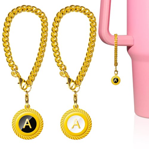 Letter Charms for Stanley Cups – 18K Gold 316L Stainless Steel Name ID Chains for Tumblers with Handle, Perfect for Water Cups and Decorations