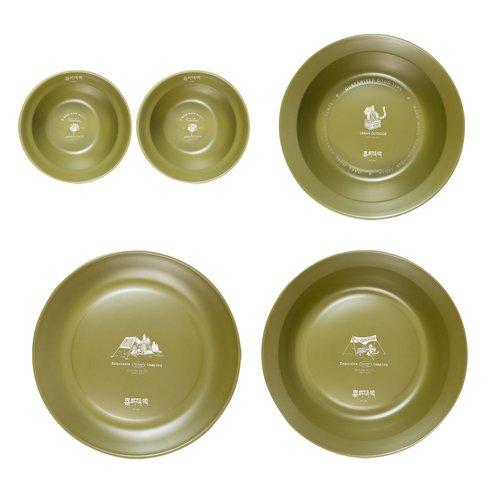 喜马拉雅 Medium Stainless Steel Plate Portable Non-stick Dinnerware for Youth, Adults, Family, Camping, Hiking, Beach, Outdoor Use 7.09 inch Black (5 packs set green)