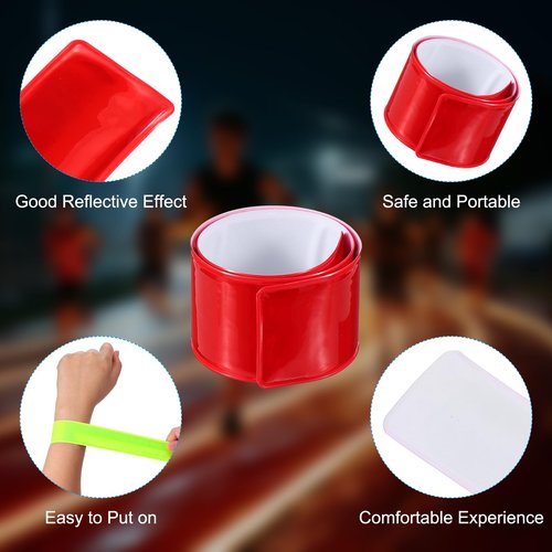 PATIKIL Reflective Slap Bands, 12 Pcs Reflector Band Snap Bracelet Armbands High Visibility Safety Reflectors Wrist Strap Strips for Night Jogging Cycling Running Hiking, Red