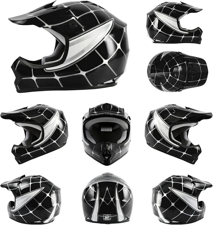 TCT-MOTORPARTS DOT Youth Kids Motocross ATV Helmets Offroad Street Dirt Bike Go-Kart BMX MX Full Face Helmet Black Spider Large Size