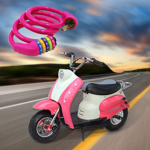 Bike Lock Cable - 4 Feet Resettable Cable Lock - Self Coiling 5 Digit Combination Bicycle Lock (Rose Red)