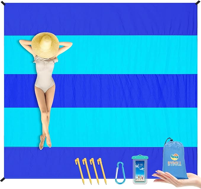 BYDOLL Nylon Beach Blanket Waterproof Sandproof 10'X9' Suits 1-8 Adults Oversized Sand Free Extra Large Blanket Lightweight Soft Picnic Mat for Beach Essentials