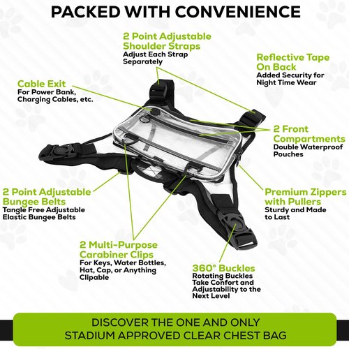 Unique Clear Bag for Stadium Events, Transparent Chest Clear Backpack for Stadium Events, Fanny Packs for Women & Men with Pockets & Adjustable Straps (Black)