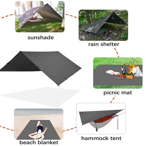 KALINCO 10X10FT Tent Tarp, Picnic Mat Camping Tarp Tent Hammock Tarp, pu Waterproof Camping tarp Tent Rain Fly Picnic Mat Survival Shelter Sunshade