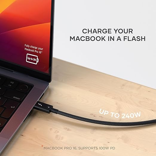 Satechi USB C Thunderbolt 4 (3.2ft/1m), USBC to USB-C Cable, Supports 8K Display, 40Gbps Data Transfer, 240W PD Charging, for iPhone 15 Pro, MacBooks, iPad Pro (Intel Thunderbolt Certified)
