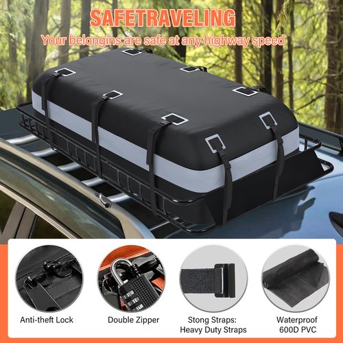 Heavy Duty Universal Rooftop Cargo Carrier Roof Rack, 64"x36"x5" Roof Rack Basket with 20 Cu.Ft Waterproof Bag, for SUV, Truck and Van, 250lbs Capacity, Corrosion Resistant, Steel Construction