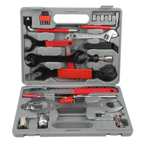 Akozon Comprehensive 44pcs Repair Tools Set Including Mountain Bike Cycle Puncture Repair Tool, Tyre Pump, Cone Wrenches, and Freewheel Remover