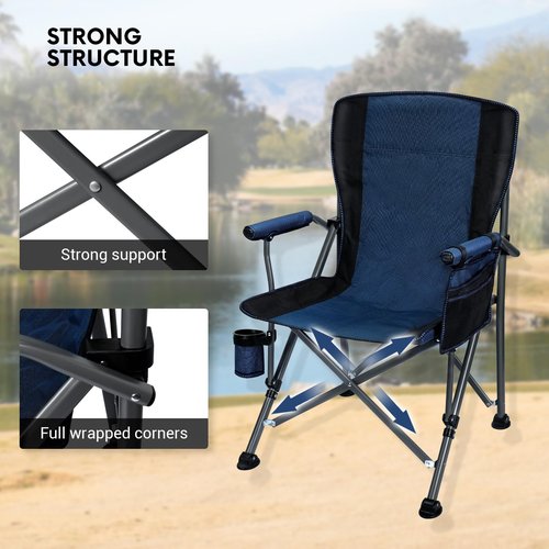 Byliable Camping Folding Chair, Heavy Duty Steel Frame Support 400 LBS with Side Pocket and Cup Holder, Portable for Camping, Fishing, Picnic, Blue