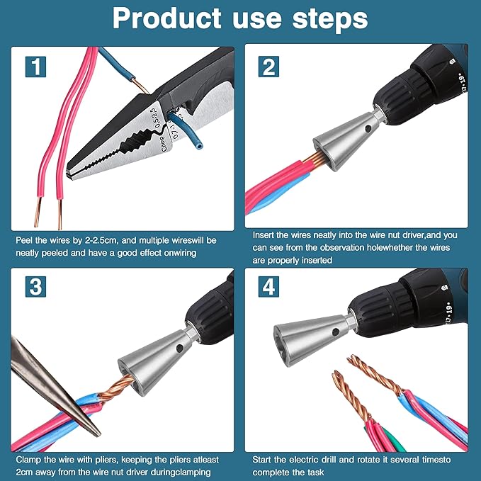 Wire Nut Twister,Wire Twisting Tool,Wire Nut Twiter for Drill,Spin Twist Wire Connector Socket,Wire Connector Driver with 1/4" Chuck,Wire Stripping and Twisting Tool(Wire Nut Twister Metal)