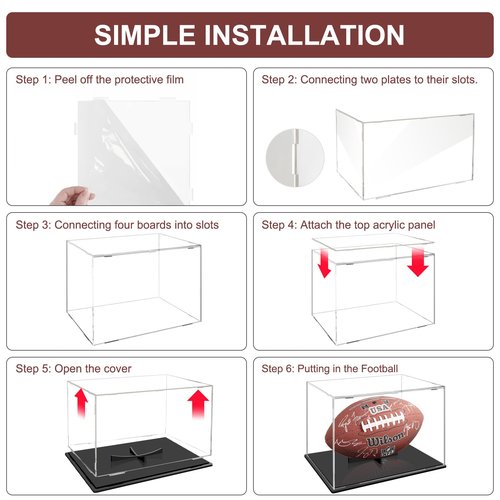 Football Display Case, Clear Acrylic Display Box Football Display Stand with Removable Built-in, Self-Assembly Memorabilia Display Box Cases Suitable for Autographed Footballs, Dolls, Models