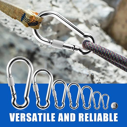 KINLINK 15 Pack Screw Locking Carabiner, 3.54 inch Heavy Duty Carabiner Clips, 304 Stainless Steel Small Caribeener Clips, Caribiniers for Outdoor Camping, Swing, Hammock, Hiking, Quick Link