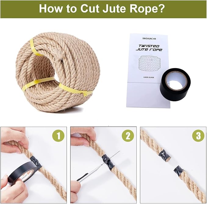 Jute Rope 1/2 Inch 200 Feet Hemp Rope for Deer, Heavy Duty, Twisted, Natural, Tug of War, for Crafts, Home Decorating Gardening Bundling