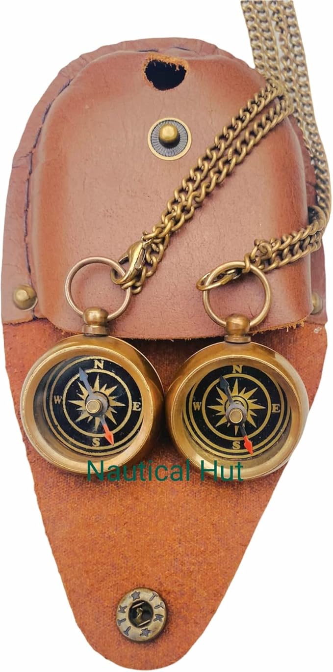 Your Tommy Your Tubbo Brass Locket Nautical Pocket Compass with Leather Carry