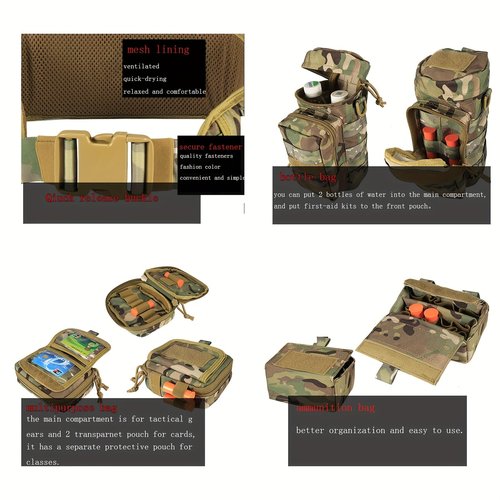 CrogaGear Tactical Belt Quick Release Adjustable Molle for Law Enforcement 7 in 1 Set (BlackCP)