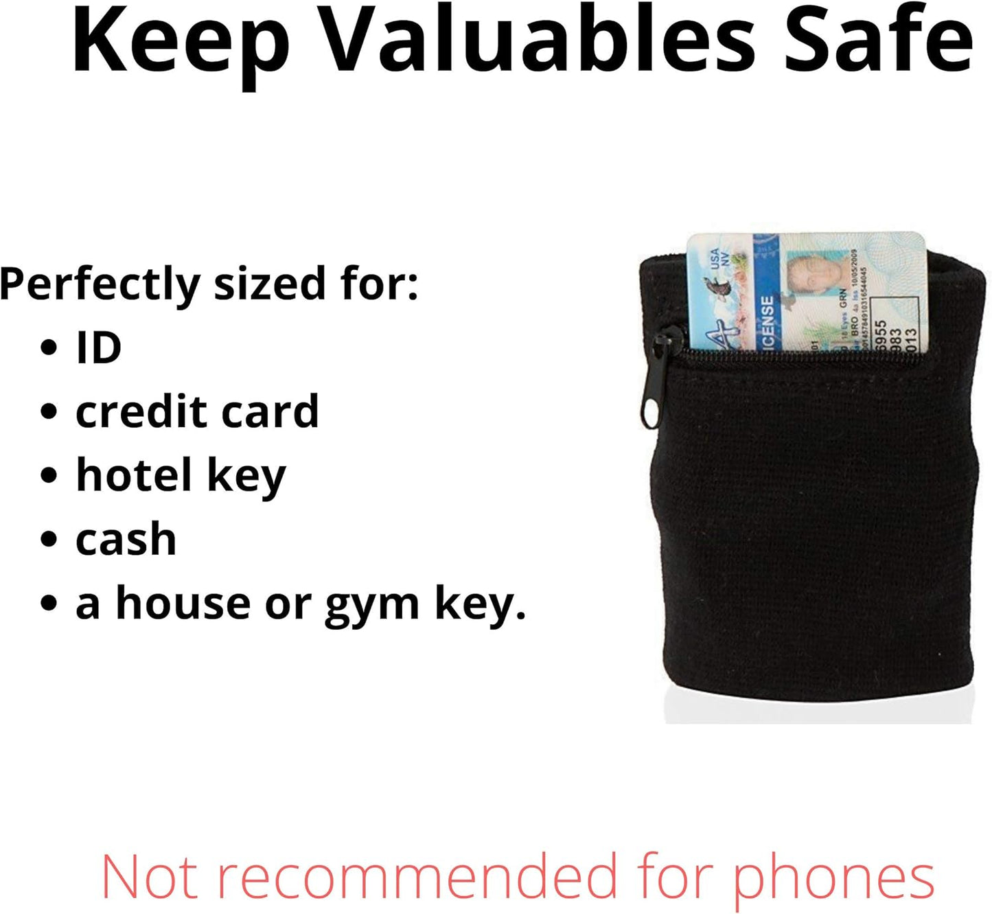 Zipper Wrist Pouch Sweatband Wallet - Securely Store Keys, ID, Cards & Cash