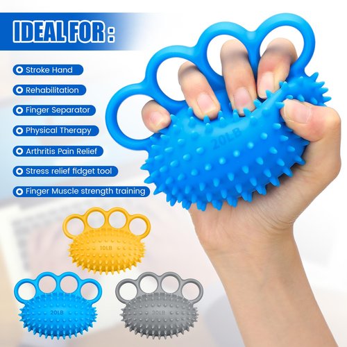 RoundFunny 3 Pack Hand Exercise Balls 3 Level Set Finger Strengthener Therapy Hand Balls Grip Strength Trainer Squeeze Stress Relief for Adults Elderly Stroke Arthritis Carpal Tunnel