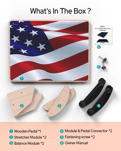 Sozzy 2-in-1 Balance Board and Slant Board, at-home Physical Therapy, Working on Balance, Calf Stretching, DIY Wooden Wobble Board, Version 3.0 Upgraded to 400 lbs (National Flag Color)