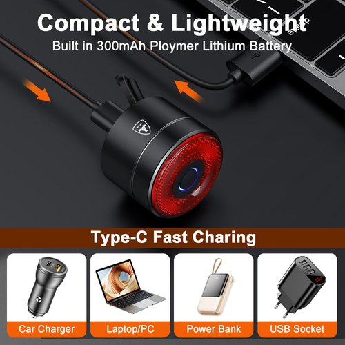 Smart Bike Tail Light, Brake Sensing Bike Rear Light, Auto On/Off, USB-C Rechargeable,Ultra Bright Lights for Bikes Riding at Night, Easy Mount Bicycle Safety Lights for Road Mountain Cycling