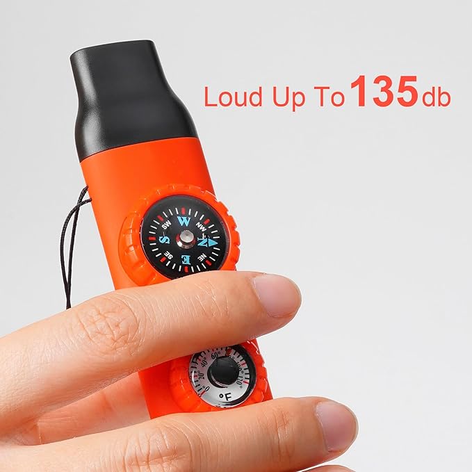 Viriber Whistle Emergency Camping Hiking Survival Whistle，Outdoor Multifunctional Tool with Lanyard,Compass,Thermometer,Ideal for Kayaking, Boating,Climbing