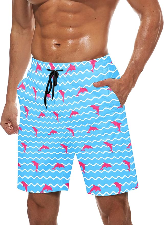 Mens Swim Trunks Quick Dry Board Shorts with Mesh Lining, Breathable Surf Beach Shorts Swimwear Bathing Suits