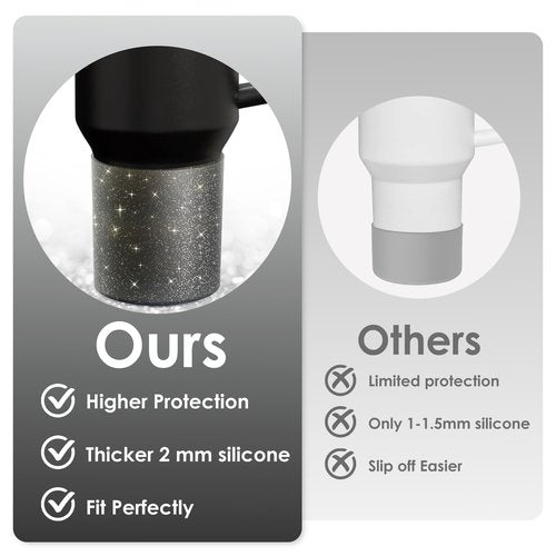 Vmini Glitter Tumbler Accessories for Stanley Cup, Higher Silicone Boot for Stanley Quencher 40 oz Tumbler, Rubber Bottom Protector for Stanley IceFlow 30 oz, Stanley Cup Accessories Black