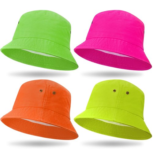 Cozypower 4 Pcs Neon Hats for Women Men Adjustable Cotton Hat for Outdoor Activities All Seasons(Bucket Hat)