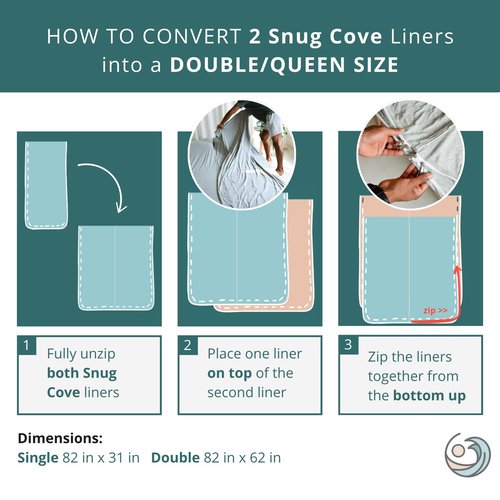 Soft Cotton Sleeping Bag Liner – 100% Organic Jersey Cotton Travel Sheet with Full Zipper, Lightweight Camping Sheet for Hotel & Travel, Single or Double Convertible Stretchy Sleep Sack for Adults