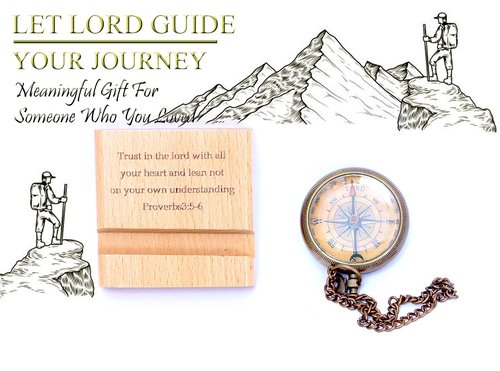 Trust in The Lord with All Your Heart - Proverbs 3: 5-6 Quote Engraved Compass On Wooden Stand, Baptism Gifts for Boys, Religious Gifts, Graduation Day 2025 Gifts, Compass Gifts for Him, Boys, Men