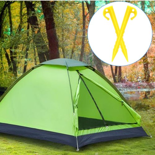 Moicstiy 12 Pack Plastic Tent Stakes, 5.7 Inch Yellow Serrated Edges Durable Garden Landscape Stakes Tent Spikes Hook for Camping, Gardening, Outdoor Beach
