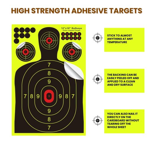 Lipulacer 12x18 inch Silhouette Splatter Shooting Targets, Shooting Bright Yellow Splash Effect Gun Range Targets, Adhesive Paper Target for BB Guns, Airsoft, Rifles and Pistol Shooting Practice