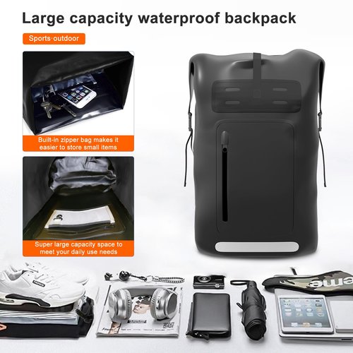 DUAXETONGXIA Waterproof Backpack，Heavy Duty Hiking Backpack，35/55/85L dry bag backpack waterproof for Men，Roll-Top Closure，for Kayaking, Travel, Hiking, Fishing, Camping, Motorcycles (black, 35L)