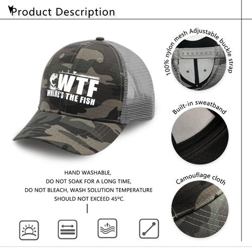 WTF Where's The Fish Hat Trucker Hat Men Vintage Mesh Hats for Summer