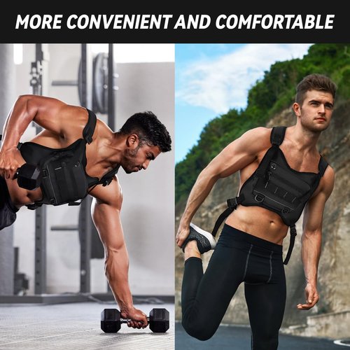 MODISCHEDLER Running Vest Sports Chest Bag - Water-Resistant, Lightweight Front Running Vest with Built-In Phone Storage & Extra Compartments, Ideal for Workouts and Cycling in Black.