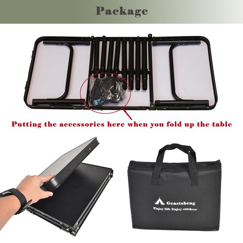 Geastsheng Portable Folding Camping Table, Lightweight Aluminum Outdoor Picnic Table with Adjustable Height, Compact & Sturdy Kid Table for Camping, Hiking, Backyard, Beach, Black