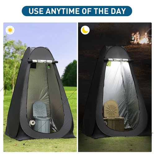 Thallike Portable Camping Toilet with Pop-Up Privacy Tent, 12-inch Toilet Seat, Outdoor Portable Folding toilet Potty for Adults Load Capacity of 400 Lbs, LED-Light Camping Bathroom