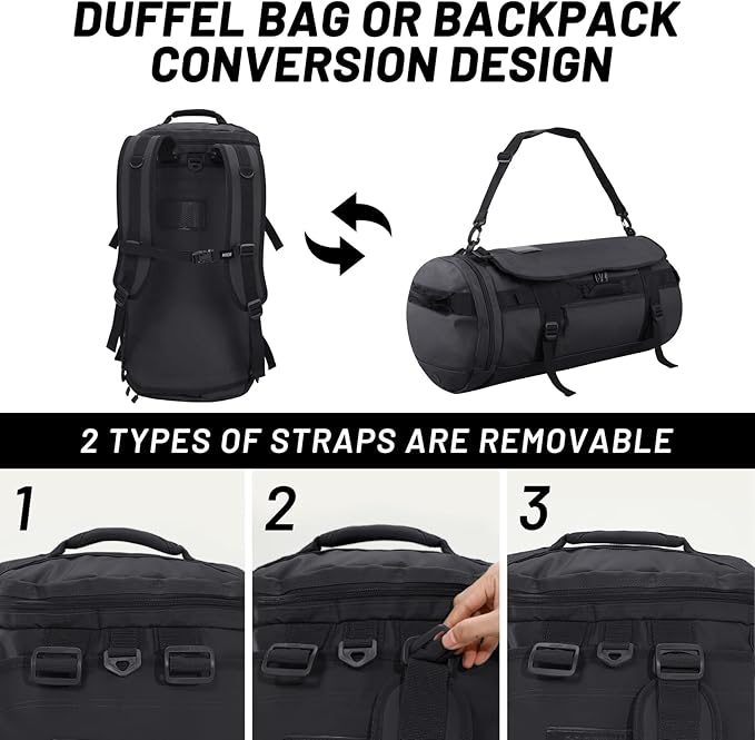 MIER Large Duffel Backpack Sports Gym Bag with Shoe Compartment, Heavy Duty and Water Resistant, Black, 45L