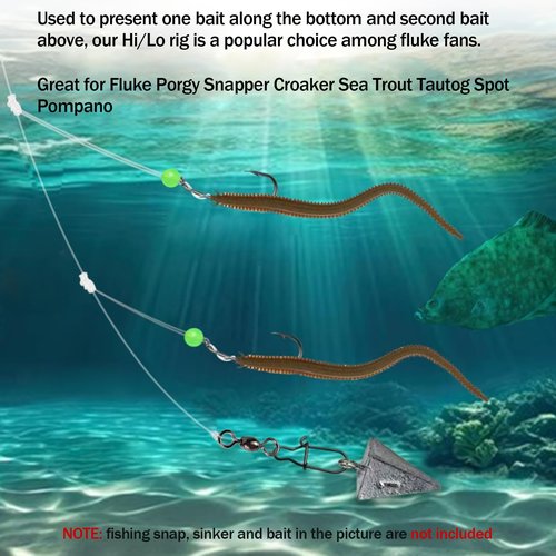 Eupheng High Low Saltwater Fishing Rigs Circle Hook/Bait Holder Hooks, Size #1/0#3/0#5/0 Hand Tied Hi/Lo Rigs for Fluke Snapper Croaker Sea Trout Tautog Pompano