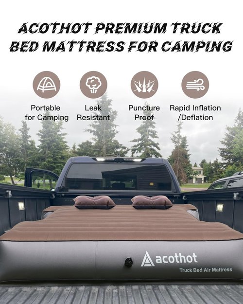 ACOTHOT Truck Bed Air Mattress with Cordless Rechargeable Air Pump, Peachskin Fabric Truck Bed Mattress with 2 Pillows Fits 5.5-5.8ft Short Beds | 9.5" Height Mattress Perfect for Outdoor Camping