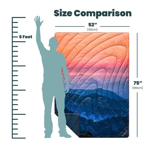 Rumpl Original Puffy Blanket - Warm, Water-Resistant Camping Blanket with 100% Recycled Synthetic Insulation, 52"x75", Original Puffy V2, Alpenglow
