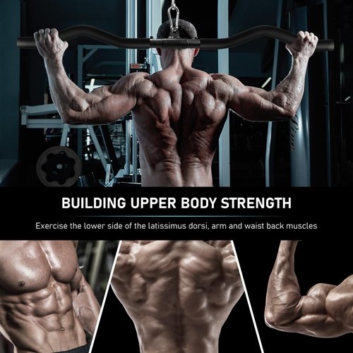 LAT Pull Down Bar, Detachable LAT Pulldown Attachment with Swivel Joint Wide Grip LAT Pulldown Bar for Cable Machine Home Gym Accessories, Muscle Training (33in Curved)