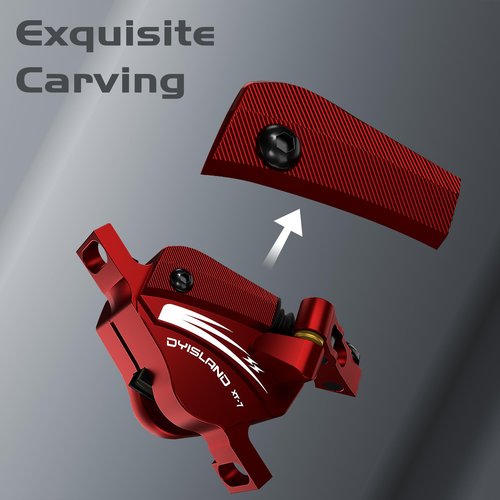 DYISLAND XT-7 Hydraulic Disc Brakes Calipers,Line Pulling/Cable Actuated Front & Rear Brake Calipers for MTB/Mountain/Road Bike/E-Bike.(Red-Brakes)